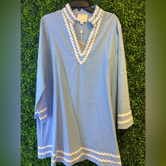 Sail to Sable - Long Sleeve Classic Tunic Dress with Ric Rac light blue - Picture 2 of 5